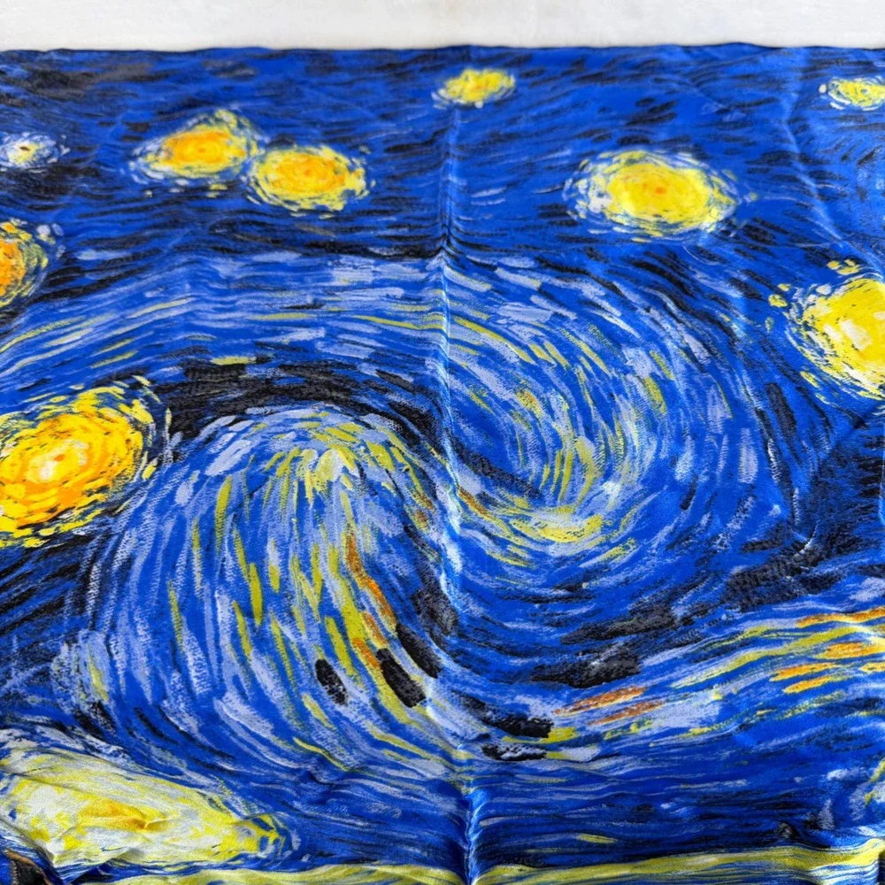Vincent van Gogh Starry Night 100% Silk‎ Scarf Blue Yellow Square 33